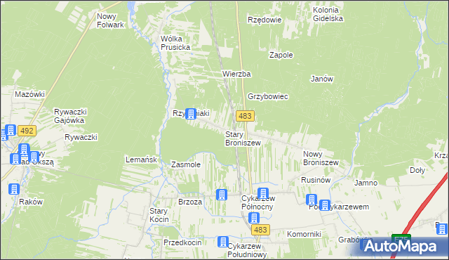 mapa Stary Broniszew, Stary Broniszew na mapie Targeo