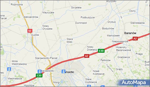 mapa Stary Drzewicz, Stary Drzewicz na mapie Targeo