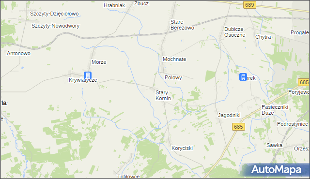 mapa Stary Kornin, Stary Kornin na mapie Targeo