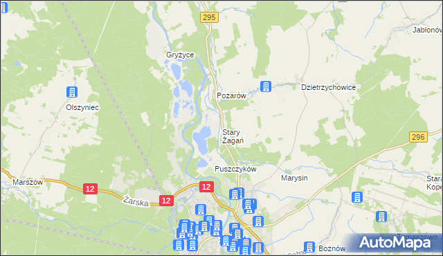 mapa Stary Żagań, Stary Żagań na mapie Targeo