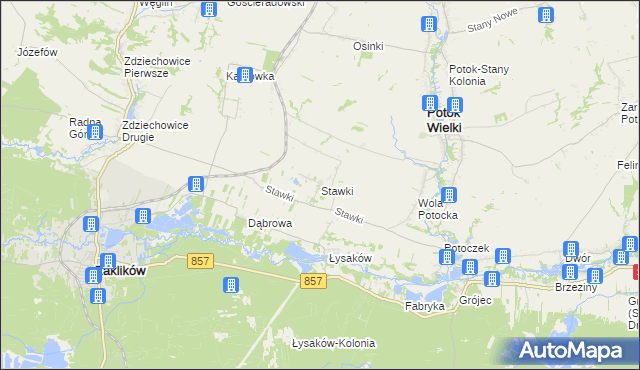 mapa Stawki gmina Potok Wielki, Stawki gmina Potok Wielki na mapie Targeo
