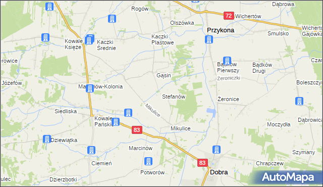 mapa Stefanów gmina Dobra, Stefanów gmina Dobra na mapie Targeo