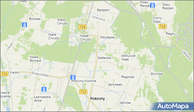 mapa Stefanów gmina Rokiciny, Stefanów gmina Rokiciny na mapie Targeo