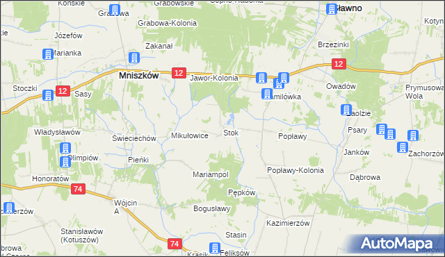 mapa Stok gmina Mniszków, Stok gmina Mniszków na mapie Targeo