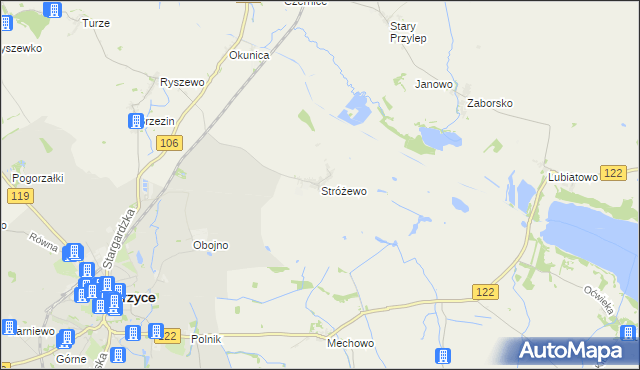 mapa Stróżewo gmina Pyrzyce, Stróżewo gmina Pyrzyce na mapie Targeo