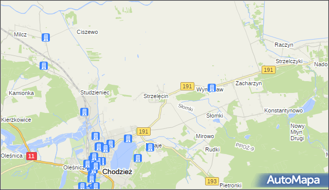 mapa Strzelce gmina Chodzież, Strzelce gmina Chodzież na mapie Targeo