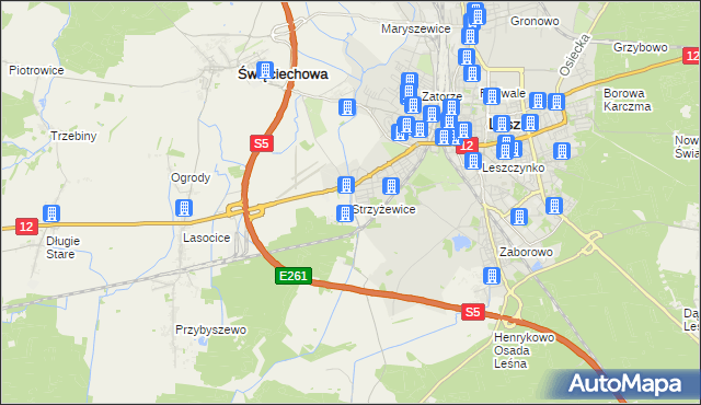 mapa Strzyżewice gmina Święciechowa, Strzyżewice gmina Święciechowa na mapie Targeo