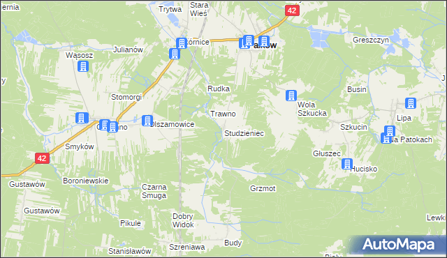 mapa Studzieniec gmina Fałków, Studzieniec gmina Fałków na mapie Targeo