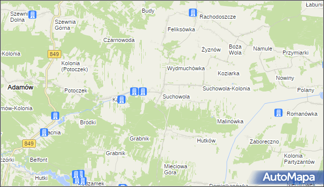 mapa Suchowola gmina Adamów, Suchowola gmina Adamów na mapie Targeo