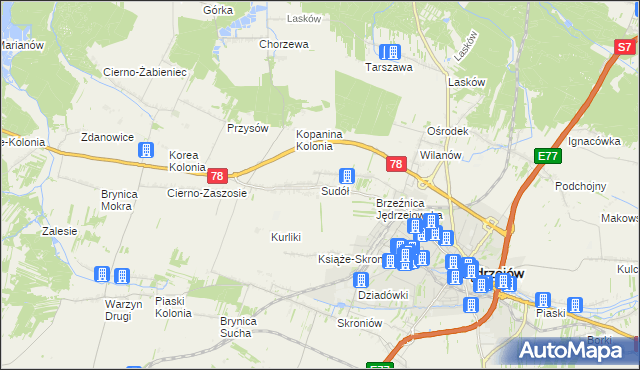 mapa Sudół gmina Jędrzejów, Sudół gmina Jędrzejów na mapie Targeo