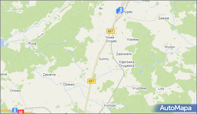 mapa Sulimy gmina Biała Piska, Sulimy gmina Biała Piska na mapie Targeo