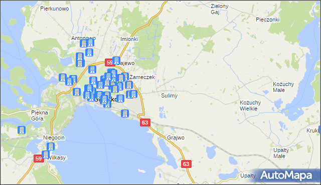 mapa Sulimy gmina Giżycko, Sulimy gmina Giżycko na mapie Targeo