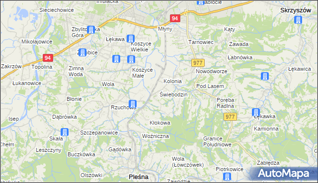 mapa Świebodzin gmina Pleśna, Świebodzin gmina Pleśna na mapie Targeo