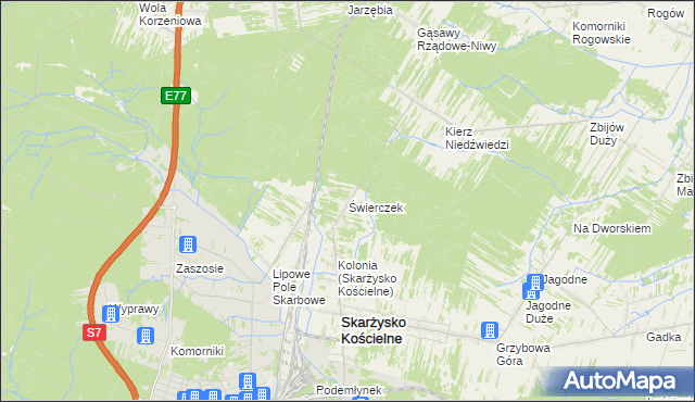 mapa Świerczek gmina Skarżysko Kościelne, Świerczek gmina Skarżysko Kościelne na mapie Targeo