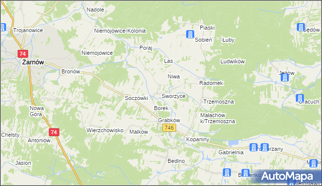 mapa Sworzyce gmina Końskie, Sworzyce gmina Końskie na mapie Targeo