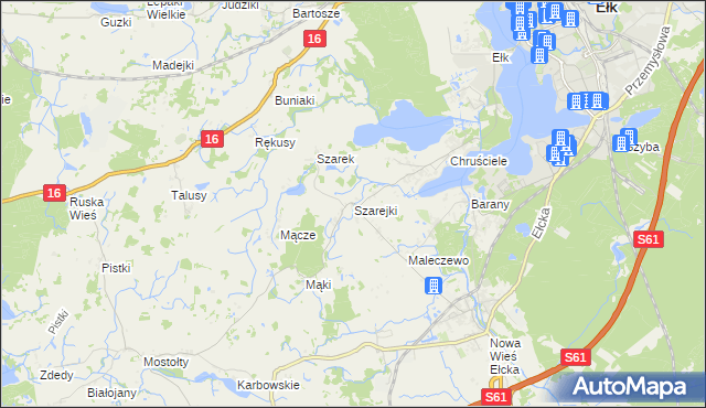 mapa Szarejki gmina Ełk, Szarejki gmina Ełk na mapie Targeo
