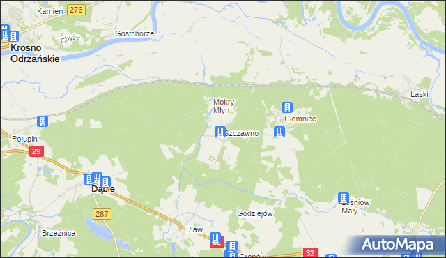 mapa Szczawno gmina Dąbie, Szczawno gmina Dąbie na mapie Targeo