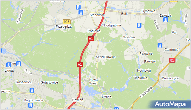 mapa Szczejkowice, Szczejkowice na mapie Targeo