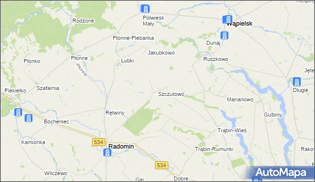 mapa Szczutowo gmina Radomin, Szczutowo gmina Radomin na mapie Targeo