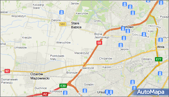 mapa Szeligi gmina Ożarów Mazowiecki, Szeligi gmina Ożarów Mazowiecki na mapie Targeo