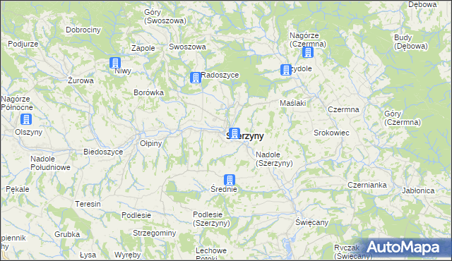 mapa Szerzyny, Szerzyny na mapie Targeo