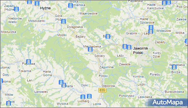 mapa Szklary gmina Hyżne, Szklary gmina Hyżne na mapie Targeo