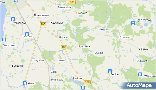 mapa Szumiąca gmina Kamień Pomorski, Szumiąca gmina Kamień Pomorski na mapie Targeo