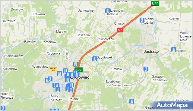 mapa Szydłówek gmina Szydłowiec, Szydłówek gmina Szydłowiec na mapie Targeo