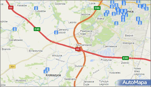 mapa Szymanowice gmina Krotoszyce, Szymanowice gmina Krotoszyce na mapie Targeo