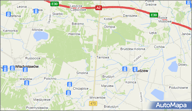 mapa Tarnowa gmina Brudzew, Tarnowa gmina Brudzew na mapie Targeo