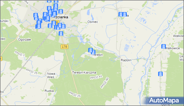 mapa Teresin gmina Trzcianka, Teresin gmina Trzcianka na mapie Targeo