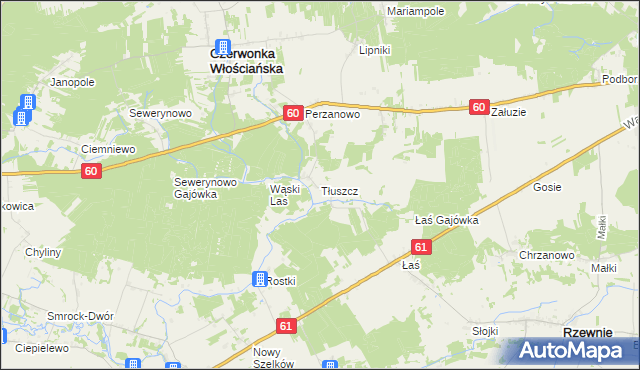 mapa Tłuszcz gmina Czerwonka, Tłuszcz gmina Czerwonka na mapie Targeo