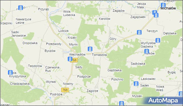mapa Tomaszów gmina Michałów, Tomaszów gmina Michałów na mapie Targeo