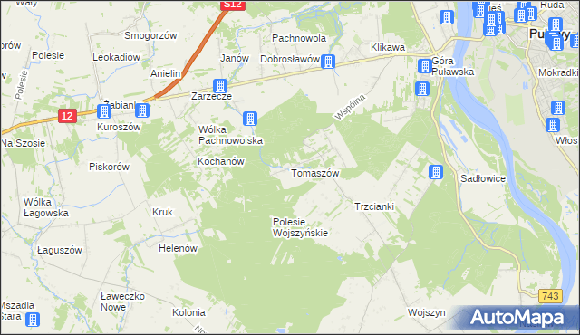 mapa Tomaszów gmina Puławy, Tomaszów gmina Puławy na mapie Targeo