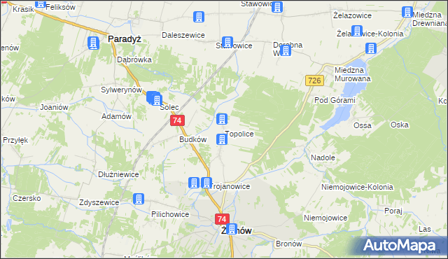 mapa Topolice gmina Żarnów, Topolice gmina Żarnów na mapie Targeo