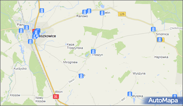 mapa Troszyn gmina Mieszkowice, Troszyn gmina Mieszkowice na mapie Targeo