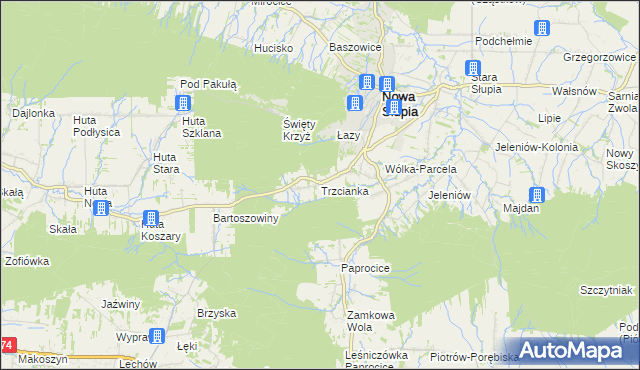 mapa Trzcianka gmina Nowa Słupia, Trzcianka gmina Nowa Słupia na mapie Targeo
