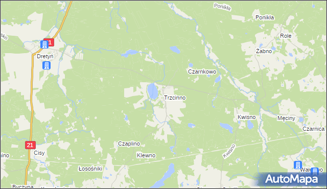 mapa Trzcinno gmina Miastko, Trzcinno gmina Miastko na mapie Targeo