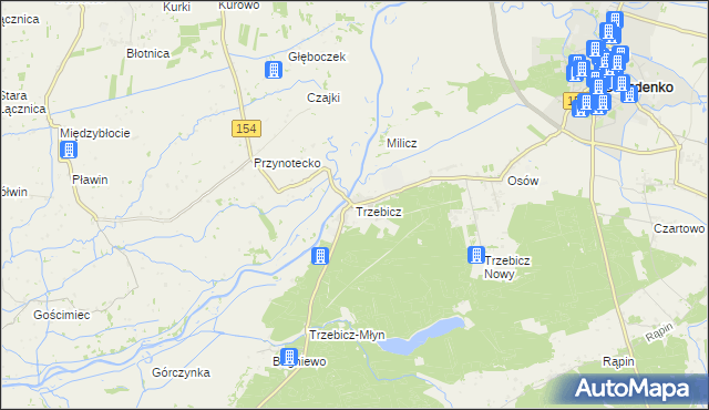 mapa Trzebicz gmina Drezdenko, Trzebicz gmina Drezdenko na mapie Targeo