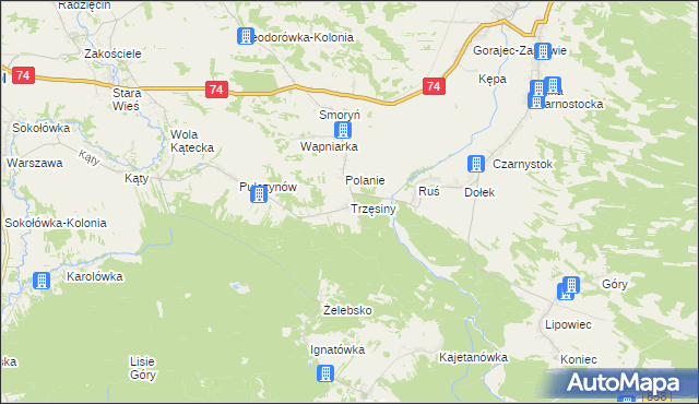 mapa Trzęsiny, Trzęsiny na mapie Targeo