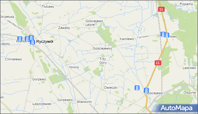 mapa Trzy Góry, Trzy Góry na mapie Targeo