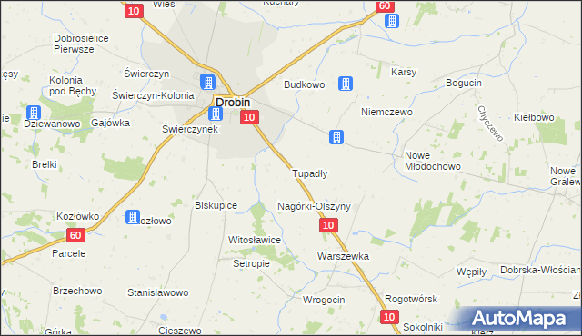 mapa Tupadły gmina Drobin, Tupadły gmina Drobin na mapie Targeo