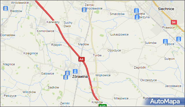 mapa Turów gmina Żórawina, Turów gmina Żórawina na mapie Targeo