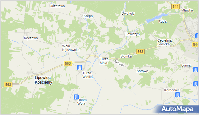 mapa Turza Mała gmina Lipowiec Kościelny, Turza Mała gmina Lipowiec Kościelny na mapie Targeo