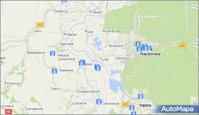 mapa Turze gmina Kuźnia Raciborska, Turze gmina Kuźnia Raciborska na mapie Targeo