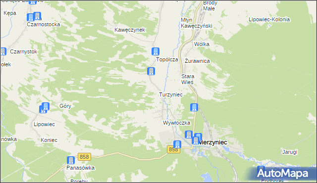 mapa Turzyniec gmina Zwierzyniec, Turzyniec gmina Zwierzyniec na mapie Targeo
