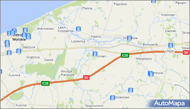 mapa Tymień gmina Będzino, Tymień gmina Będzino na mapie Targeo