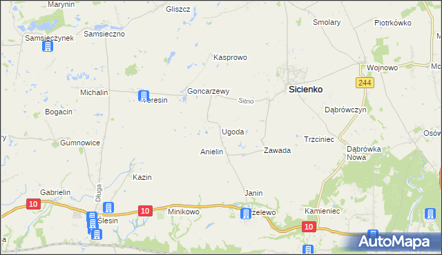 mapa Ugoda gmina Sicienko, Ugoda gmina Sicienko na mapie Targeo