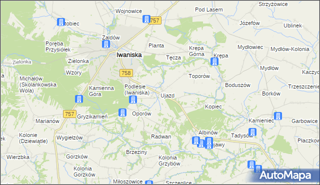 mapa Ujazd gmina Iwaniska, Ujazd gmina Iwaniska na mapie Targeo