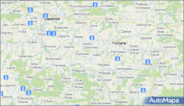 mapa Ujazd gmina Trzciana, Ujazd gmina Trzciana na mapie Targeo